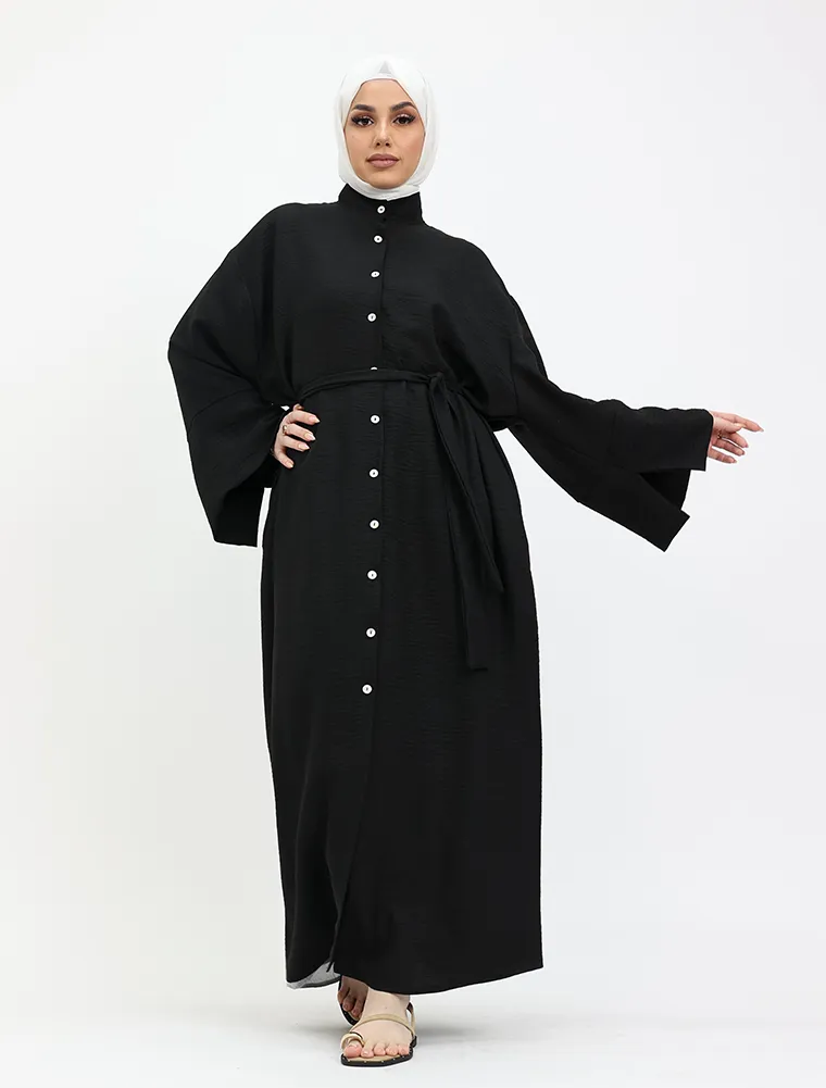 Black Linen Feel Mandarin Shirt